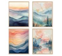 dzxnouart Set of 4 Abstract Prints Posters Inhale Exhale Meditation Wall Art Vintage Watercolor Canvas Prints for Gym Exercise Bedroom, No Frame (21x30cm)