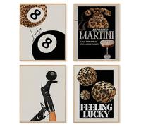 dzxnouart Set of 4 Funky Lucky 8 Ball Posters Trendy Leopard Wall Art Prints Coquette Preppy Y2k Pictures for Girly Bedroom, No Frame (40x50cm)