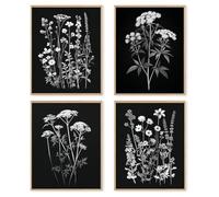dzxnouart Set of 4 Vintage Botanical Floral Prints Black Flower Poster Aesthetic Wildflower Wall Pictures for Bedroom Living Room, Unframed (40x50cm)