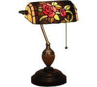 DZYHFCO Desk lamp Bankers Lamp,Vintage, Table,Bedside Lamps,Reading for Study Office,Alloy Base,W11 H15,Green Baroque a(Red Rose i)