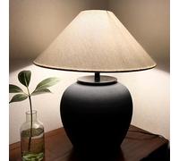 DZYHFCO Rustic Farmhouse Table Lamps, Black 21.6” Tall Ceramic Table Lamp, Simple Textured Ceramic Lamp Body with White Textured Shade Bedside Table Lamp for Living Room Bedroom Office(Black)