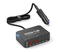 Dzytnsy 200W Car Fast Charging Station,6 Ports, Compatible with MacBook pro/Air/M5 M4 M3 M2 M1/Dell/Lenovo/HP,for iPhone18/17/16/15 Series,Samsung Galaxy S26/S25 Ultra/S24 Series and More