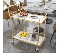 DZZTHSH 2/3-Tier Drinks Trolley Gold Bar Cart On Wheels Serving Bar Trolley With Lockable Casters Kitchen Living Room Storage Cart,Multi-Purpose Rack Wood& Metal Material