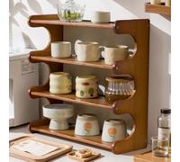 DZZTHSH 4-tier Bamboo Coffee Mug Display Rack Shelves Retro Small Countertop Coffee Cup Holder Japanese Style Kitchen Storage Shelf Spice Jar Organizer For Home Office Coffee Station