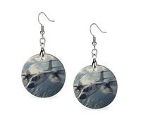 E-2D Advanced Hawkeye Fighter Jet Wooden Earrings Round Dangle Earrings for Travel Party