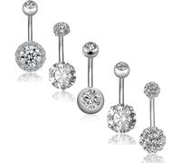 (E-5PCS White, One size) 5Pcs 14G Stainless Steel Belly Button Rings for Women Girls Navel Rings CZ Body Piercing