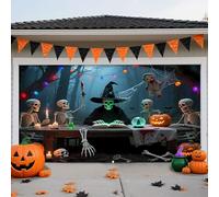 E,6.5 * 5ft/2 * 1.5m,Creepy Halloween Garage Cover - Horror Movie Backdrop with Ghosts, Tombstones & Pumpkins - Creepy Outdoor Decor for Home, Party & Holiday
