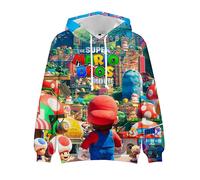 (E, 9-10 Years) Super Mario Bros Hoodies 3d Cartoon Print Casual Drawstring Sweatshirt Hooded Pullover Tops Kids Birthday Gift