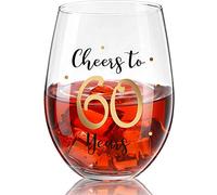 E/A 60th Birthday Gift, Men and Women Cheering Wine Glasses, 60th Birthday Party Wedding Anniversary Decoration Gift, 17 oz stemless