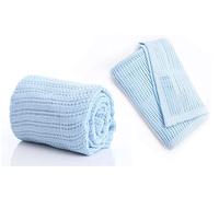 E&A Distribution Limited Cellular blankets Baby Blanket 75x100 cm- Pack of 2 Cellular Wrap Super Soft Cotton Blanket for Baby boy - Pram Cot Crib Moses- Blue Cellular Cot Blanket