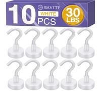 E BAVITE Strong White Magnetic Hooks Heavy Duty, 25Lbs 10 Pack Rare Earth Magnets Hook for Refrigerator, Grill, Home, Kitchen, Office, Cruise