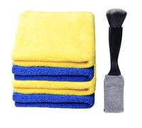 E&C Life Car Cleaning Cloths, Microfibre Cloth Car Cleaning, Polishing Cloth, Microfibre Cloth with Cleaning Brush, Thickened Cleaning Cloth 600gsm 11.8X11.8, 11.8X23.6 Inches,5 Pack