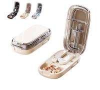 E Chu Adjustable Pill Cutter and Splitter for Multiple Pills, E-Chu Professional Pill Crusher for Small, Tiny or Large Medicine, New Portable Travel Device(Cream White,1/2+1/4)