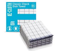 E-Cloth Classic Check Tea Microfibre Dish Towel, Streak-Free and Absorbent Dish Drying Kitchen Towels, Washable and Reusable, 100 Wash Promise, Blue, 4 Pack