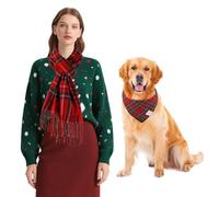 E-Clover Christmas Dog Bandanas Matching Owner Red Blue Green Lines Scarf Plaid Dog Bandana Bibs with Tartan Scarves Shawl for Medium Large Dogs Boy Mom Outfit