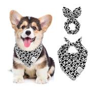 E-Clover Cow Print Dog Bandanas & Matching Scrunchie Set Fall Cowboys Theme Dog Scarf Bibs Pet Bandana with Bow Tie for Small Dogs Puppy Owner Mom Black White