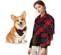 E-Clover Dog Bandanas Matching Owner Scarf Plaid Dog Bandana Bibs with Tartan Scarves Shawl for Medium Large Dogs & Mom Gifts Red