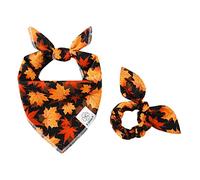 E-Clover Fall Dog Bandana & Scrunchie Set - Thanksgiving Pet Scarf Kerchief Bibs for Medium Large Dogs - Maple Leaves