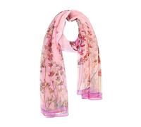 E-Clover Herebuy - Unique Women's Floral Scarves: Chiffon Flowers & Birds Printed Scarf, Pink Flowers, 160cm*50cm