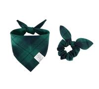 E-Clover St Patricks Day Dog Bandanas & Matching Scrunchie Set Plaid Dog Bibs Scarf Boy Triangle Kerchief Bandana for Small Dogs Puppy Birthday Gifts Pet Owner Mom Green Spring