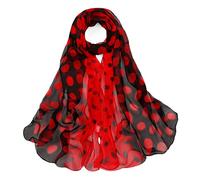 E-Clover Women Soft Floral Print Shawl Chiffon Sheer Scarf, Polka Dot-black Red, One Size