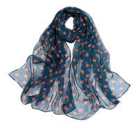 E-Clover Women Soft Floral Print Shawl Chiffon Sheer Scarf, Polka Dot-blue Orange, One Size