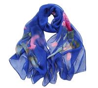 E-Clover Women Soft Floral Print Shawl Chiffon Sheer Scarf, Royalblue Pink, Standard