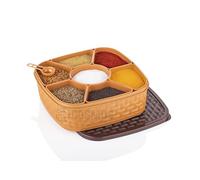 E-COSMOS Plastic Square 7 Sections Multipurpose Masala Rangoli Dabba Box Set, Spice Box Set - Brown (Masala Box - 7 in 1)
