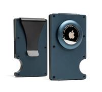 e+count Premium Minimalist Wallet for Men with Airtag Holder and Money Clip - Aluminum RFID Blocking Wallet with High Card Capacity, Compact, Stylish and Durable design., Navy, Minimalist