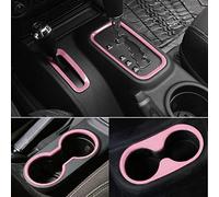 E-cowlboy 4PCS Interior Accessories Decoration Cover Trim Kit Front+Rear Water Cup Holder Trim Gear Shift Box Trim Transfer Case Trim for Jeep Wrangler JK JKU 2011-2018 4-Door (Pink)