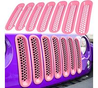E-cowlboy 7PCS Front Grill Mesh Inserts Clip-in Grille Guard for 2007-2017 Jeep Wrangler JK JKU Sport Freedom Rubicon Sahara Unlimited (Matte Pink)