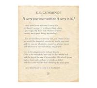 E.E. Cummings I Carry Your Heart with Me Poetry Print, Romantic Wall Art for Wedding Anniversary, Inspirational Love Poem Poster for Living Room Decor(Unframed,08x12inch(20x30cm))