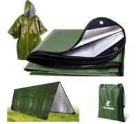 E EASTSTORM 7×5ft Heavy Emergency Blanket with Rain Poncho,Thickened Bivvy Bag Survival Rescue Blanket Reusable,Tarpaulin Waterproof Reflective Tarp Three layers of Protection for Outdoor Camping