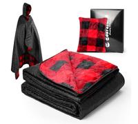 E EASTSTORM Camping Blanket, 300gsm Skin-friendly Flannel Lining with Pillow Packaging, PU 3000 Waterproof, Windproof Outdoor Blanket for Car, Keep Warm, Blanket Hoodie for Gift, Black 6.6X4.6ft