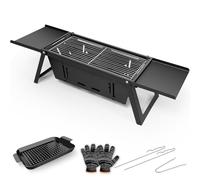 E EASTSTORM Small Folding BBQ Barbecue Grill, Portable Foldable Charcoal Grill for Camping, 304 Stainless Steel BBQ Tabletop Smoker for Picnic, Garden, Camping, Travel (Black stainless steel color)