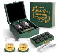 E EASTSTORM Whiskey Stones, Whiskey Glass Gift Set, Whisky Rocks Chilling Stones in Handmade Wooden Without Dilution - Whisky Glasses Set of 2, Gift for Dad, Husband, Men