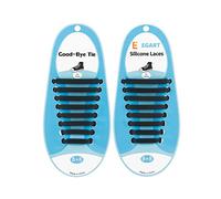 E EGART No Tie Laces for Kids and Adults, Elastic Laces for Trainers, Silicone Tieless Flat Shoelaces for Running Shoes (Black, 16 pcs for ADULTS)