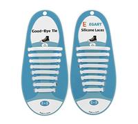 E EGART No Tie Laces for Kids and Adults, Elastic Laces for Trainers, Silicone Tieless Flat Shoelaces for Running Shoes (White, 12 pcs for KIDS)