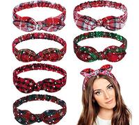E EMZHOLE Christmas Women's Hair Bands Bow Elastic Soft 6 Pieces Xmas Headband Snowflake Print Hair Accessories Checked Headband Yoga Sports Hairband Multicoloured Thin Headbands