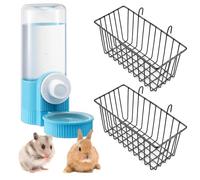 e esscopro 3 Pcs Rabbit Feeder Set Rabbit Water Dispenser & 2 Bunny Hay Feeder Rack with Metal Frame, Food and Water Solution for Rabbits, Guinea Pigs, Small Animals Cage Accessories