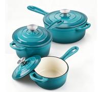 E-far 1Qt & 2Qt & 3Qt Enameled Cast Iron Sauce Pan Set & Self-basting Lids