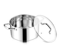 E-far 6 Quart Stock Pot with Lid, Stainless Steel Stockpot for Cooking Simmering Soup Pasta Sauce, with Tri-Ply Bottom & Visible Cover, Induction/Gas/Dishwasher Safe, Heavy Duty & Non Toxic
