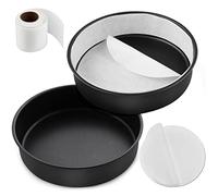 E-far 8 Inch Cake Pans Set of 2, Nonstick Stainless Steel Small Round Baking Pans with Parchment Paper & Side Liner Roll, Stainless Steel Core & Non-toxic Coating, Straight Side & 2 Inch Deep