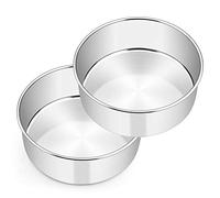 E-far 9 x 3 Inch Round Cake Pans, Stainless Steel Deep Cake Baking Pan for Layer Cake Chiffon Cheesecake, Healthy Metal Cake Tin for Birthday Wedding Party, Straight Side & Dishwasher Safe - Set of 2