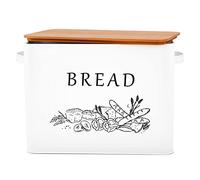 E-far Bread Box for Kitchen Countertop, Metal Bread Storage Container Bin with Bamboo Lid for Cutting Bread, Extra Large & Farmhouse Style, 13” x 7.2” x9.8”, White