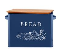 E-far Bread Box for Kitchen Countertop, Metal Bread Storage Container Bin with Bamboo Lid for Cutting Bread, Extra Large & Farmhouse Style, 13” x 7.2” x9.8”, Navy Blue