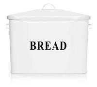 E-far Bread Box, Metal Bread Box with Lid for Kitchen Countertop, Large Bread Bin Holder Storage Container - 13" x 9.8" x 7.3" - Holds 2+ Loaves, Modern Farmhouse & Vintage Style - White