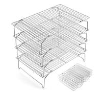 E-far Cooling Rack for Cooking and Baking-4-Tier, 15”x10” Collapsible & Stackable Tight-Wire Stainless Steel Cookie Rack for Baking Sheet, Oven, Roasting, Dishwasher Safe & Space Saving
