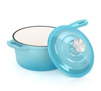 E-far Enameled Cast Iron Sauce Pan, 2 Quart Dutch Oven Saucepan with Lid, Small Sauce Pot for Cooking, Boiling, Healthy & Non Toxic, Induction & Oven Safe, Light Blue