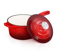 E-far Enameled Cast Iron Sauce Pan, 2 Quart Dutch Oven Saucepan with Lid, Small Sauce Pot for Cooking, Boiling, Healthy & Non Toxic, Induction & Oven Safe, Red